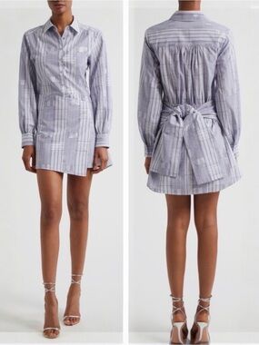 Ramy Brook Sariah Belted Faux Wrap Metallic Long Sleeve Women’s Mini Shirtdress